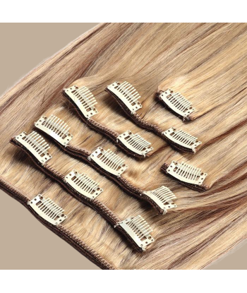 Extensions Clips Raides Châtain Méché Platine de pas cher