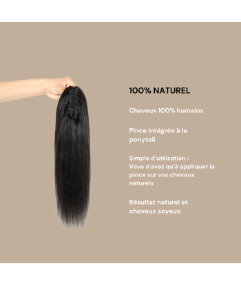 Pferdeschwanz Ponytail Dunkelbraun mit Klammer Natur Remy Hair Yaki Straight ou a consommer sur place