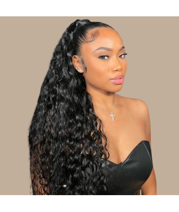 Pferdeschwanz Ponytail Dunkelbraun Zauberband Remy Hair Water Wave d'Europe débarque