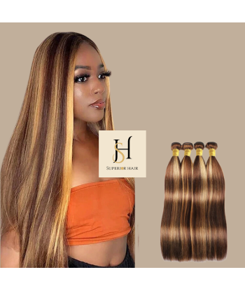 Haarglätter Jungfernhaar Human Hair Straight 7A Kastanienbraun Getrocknet Blond P4/27 100 Gr solde