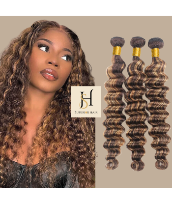 Haarglättung Jungfernhaar Human Hair Deep Wave 7A Kastanie Méché Blond P4/27 100 Gr soldes