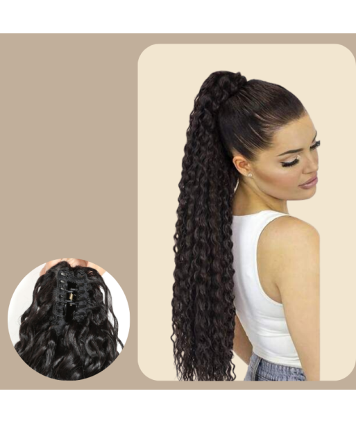 Queue de cheval Ponytail  Noir à Pince Naturel Remy Hair Deep Wave français