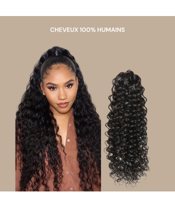 Queue de cheval Ponytail  Noir à Pince Naturel Remy Hair Deep Wave français