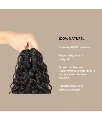 Queue de cheval Ponytail  Noir à Pince Naturel Remy Hair Deep Wave français