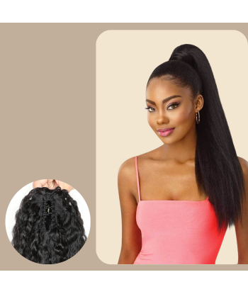 Queue de cheval Ponytail  Noir à Pince Naturel Remy Hair Kinky Straight le concept de la Pate a emporter 