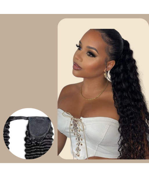 Queue de cheval Ponytail  Noir Ruban Magique Remy Hair Deep Wave rembourrage situé sous