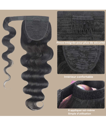 Queue de cheval Ponytail  Noir Ruban Magique Remy Hair Body Wave En savoir plus