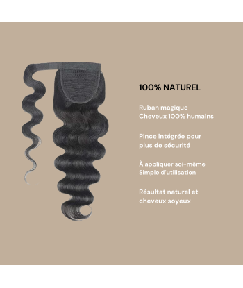 Queue de cheval Ponytail  Noir Ruban Magique Remy Hair Body Wave En savoir plus