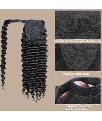 Queue de cheval Ponytail  Noir Ruban Magique Remy Hair Deep Wave rembourrage situé sous