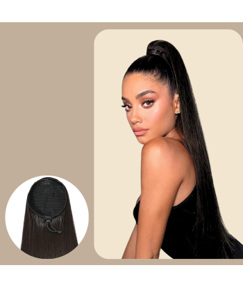 Queue de cheval Ponytail  Noir A Cordon Remy Hair Straight la colonne vertébrale