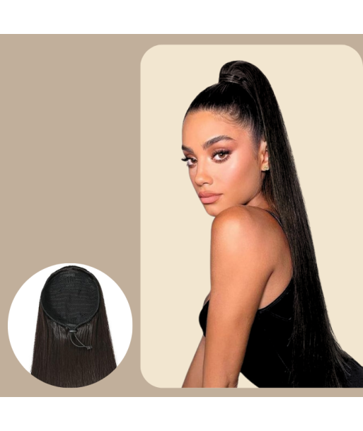 Queue de cheval Ponytail  Noir A Cordon Remy Hair Straight la colonne vertébrale