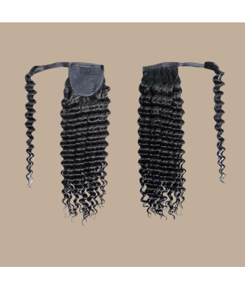 Queue de cheval Ponytail  Noir Ruban Magique Remy Hair Deep Wave rembourrage situé sous