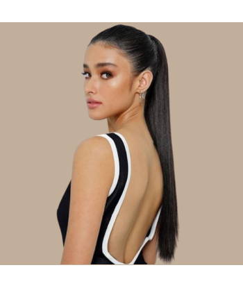 Queue de cheval Ponytail  Noir A Cordon Remy Hair Straight la colonne vertébrale