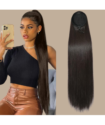 Queue de cheval Ponytail  Noir A Cordon Remy Hair Straight la colonne vertébrale