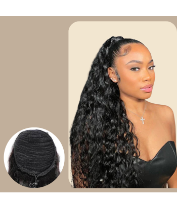 Queue de cheval Ponytail  Noir A Cordon Remy Hair Water Wave de technologie