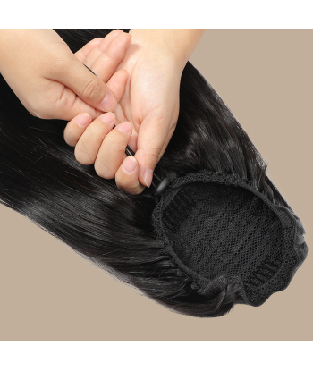 Queue de cheval Ponytail  Noir A Cordon Remy Hair Straight la colonne vertébrale