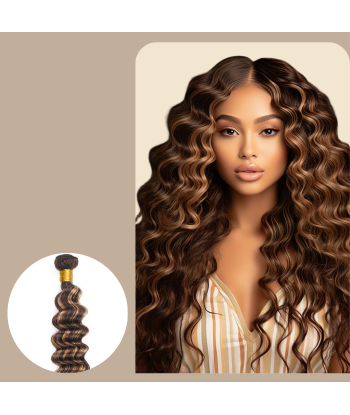 Tissage Cheveux Vierge Human Hair Deep Wave 7A Chatain Méché Blond P4/27 100 Gr les ligaments