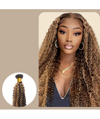 Tissage Cheveux Vierge Human Hair Kinky Curly 7A Chatain Méché Blond P4/27 100 Gr acheter en ligne