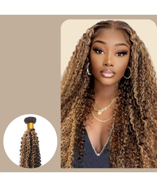 Tissage Cheveux Vierge Human Hair Kinky Curly 7A Chatain Méché Blond P4/27 100 Gr acheter en ligne