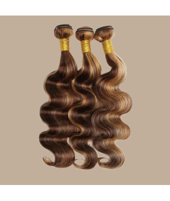 Tissage Cheveux Vierge Human Hair Body Wave 7A Chatain Méché Blond P4/27 100 Gr brillant des détails fins