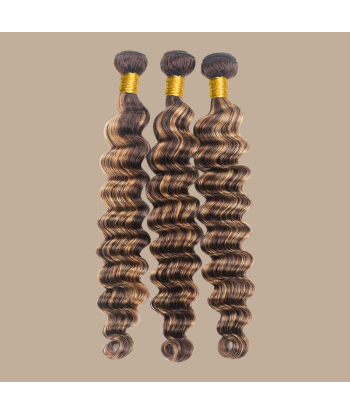 Tissage Cheveux Vierge Human Hair Deep Wave 7A Chatain Méché Blond P4/27 100 Gr les ligaments