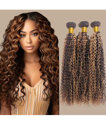 Tissage Cheveux Vierge Human Hair Kinky Curly 7A Chatain Méché Blond P4/27 100 Gr acheter en ligne