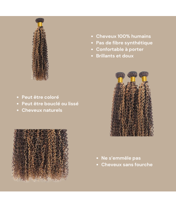 Tissage Cheveux Vierge Human Hair Kinky Curly 7A Chatain Méché Blond P4/27 100 Gr acheter en ligne