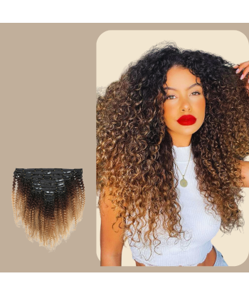 Afro Krullend Ombre Bruin Chocolade Blond Clip-In Extensions Kit 120 gr les muscles