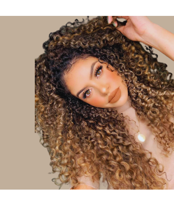 Afro Curly Ombre Brown Chocolate Blonde Clip-In Extensions Kit 120 gr. basket pas cher