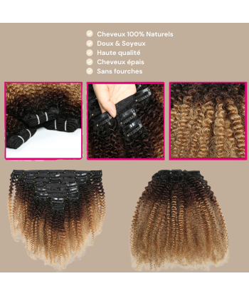 Afro Curly Ombre Brown Chocolate Blonde Clip-In Extensions Kit 120 gr. basket pas cher