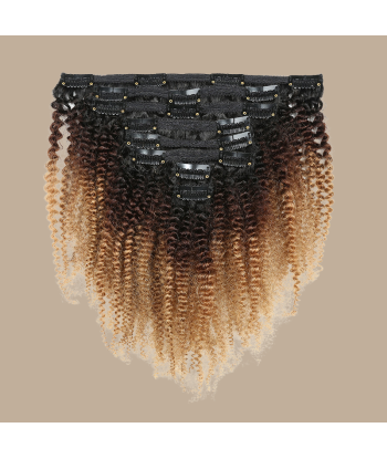 Afro Curly Ombre Brown Chocolate Blonde Clip-In Extensions Kit 120 gr. basket pas cher