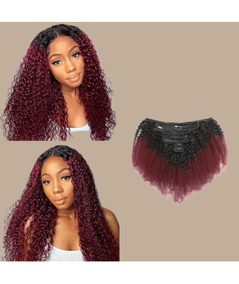 Afro Curly Ombre Tummanruskea Clip-In Extensions Kit 99J 120 gr 120 gr 2 - 3 jours ouvrés.