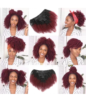 Afro Curly Ombre Tummanruskea Clip-In Extensions Kit 99J 120 gr 120 gr 2 - 3 jours ouvrés.