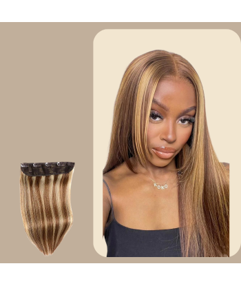 Extension à Clips Straight Chatain Méché Blond Mono Bande Maxi Volume de votre