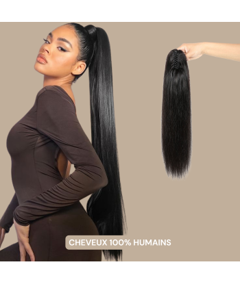 Queue de cheval Ponytail  Noir à Pince Naturel Remy Hair Straight 50% de réduction en Octobre 2024