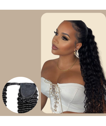 Queue de cheval Ponytail  Noir Ruban Magique Remy Hair Deep Wave prix pour 