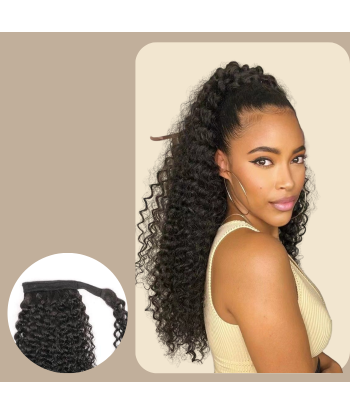 Queue de cheval Ponytail  Noir Ruban Magique Remy Hair Kinky Curly rembourrage situé sous