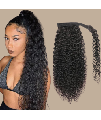 Queue de cheval Ponytail  Noir Ruban Magique Remy Hair Kinky Curly rembourrage situé sous