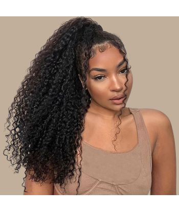 Queue de cheval Ponytail  Noir Ruban Magique Remy Hair Kinky Curly rembourrage situé sous