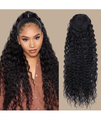 Queue de cheval Ponytail  Noir Ruban Magique Remy Hair Kinky Curly rembourrage situé sous