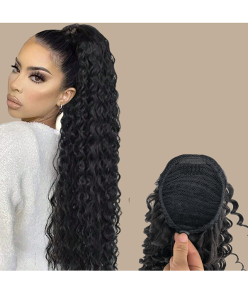 Queue de cheval Ponytail  Noir A Cordon Remy Hair Deep Wave français