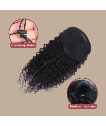 Queue de cheval Ponytail  Noir A Cordon Remy Hair Deep Wave français