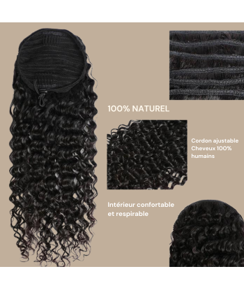 Queue de cheval Ponytail  Noir A Cordon Remy Hair Deep Wave français