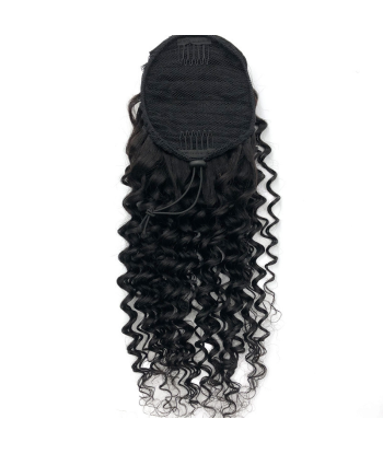 Queue de cheval Ponytail  Noir A Cordon Remy Hair Deep Wave français