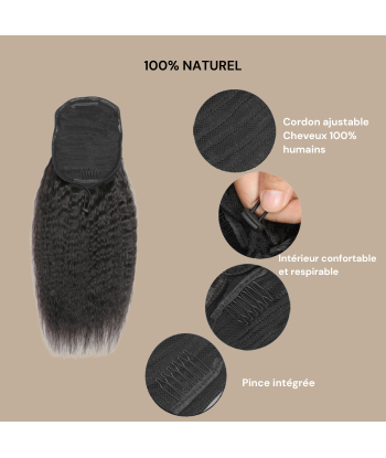 Queue de cheval Ponytail  Noir A Cordon Remy Hair Kinky Straight pas cher