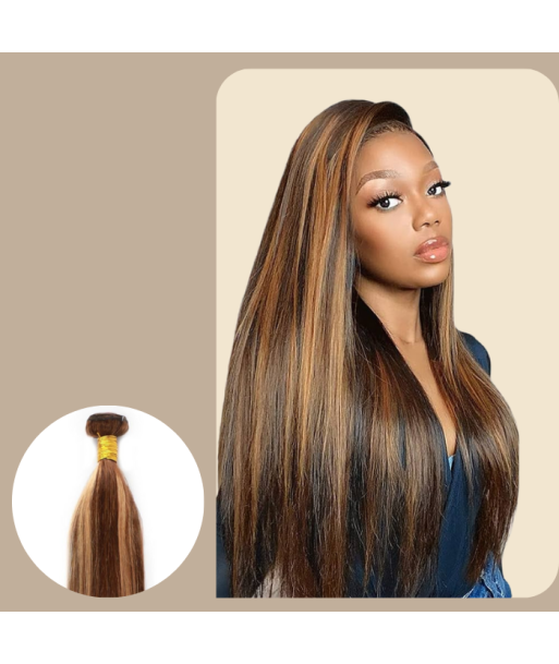 Tissage Cheveux Vierge Human Hair Straight 7A Chatain Méché Blond P4/27 100 Gr solde