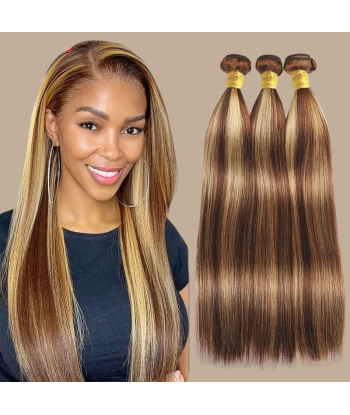 Tissage Cheveux Vierge Human Hair Straight 7A Chatain Méché Blond P4/27 100 Gr solde