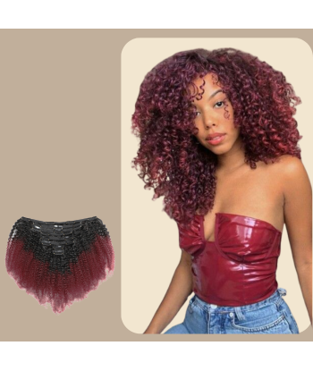 Afro Curly Ombre Mörkbrun Clip-In Extensions Kit 99J 120 gr Toutes les collections ici