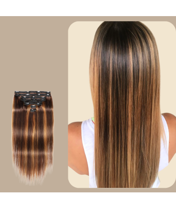 Straight Blonde Medium Brown Clip-In Extensions Kit 120 gr pas cher chine