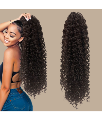 Rabo de cavalo castanho-escuro natural com mola para cabelo Remy Deep Wave ou a consommer sur place